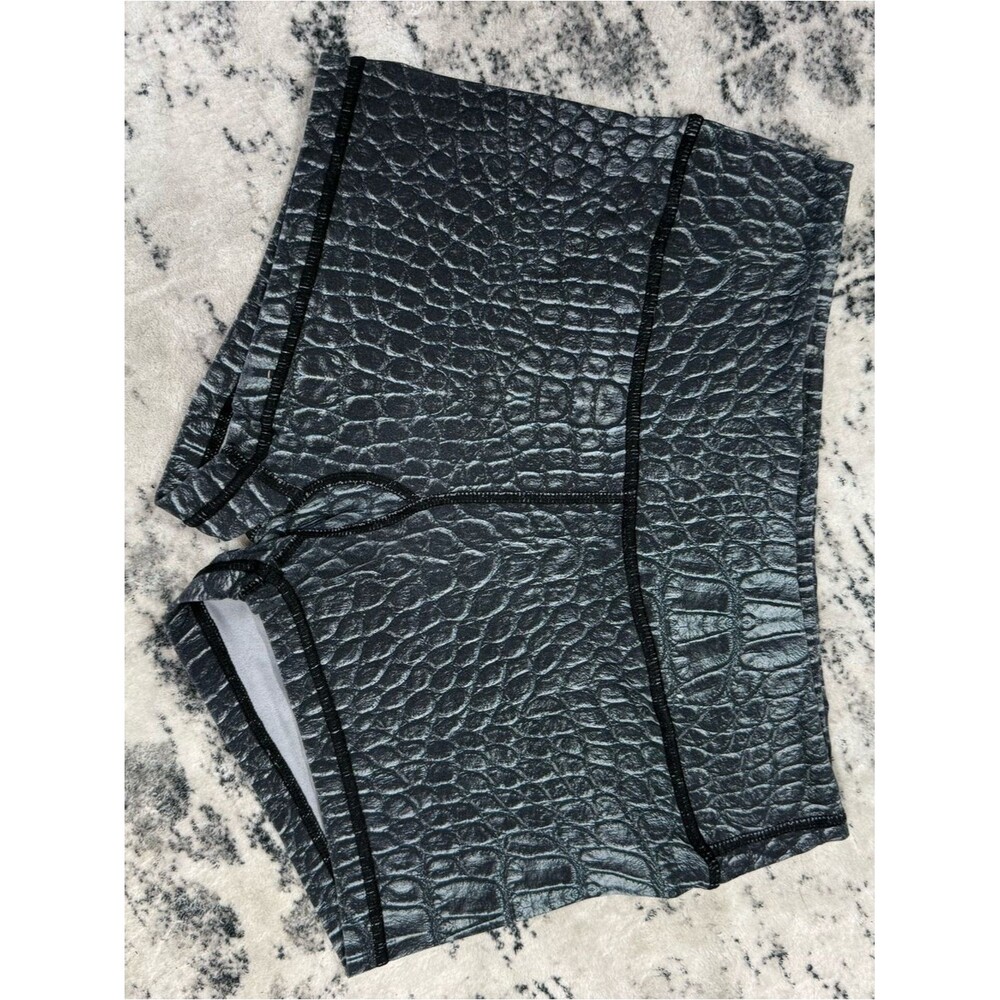 Textured Black Croc-Print Athletic Shorts